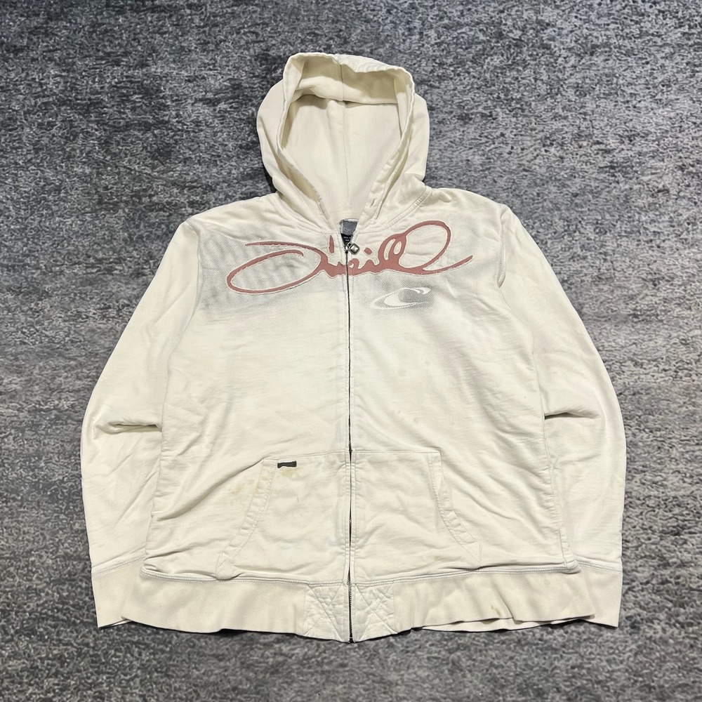 Vintage Y2K O'Neill Zip Up Hoodie Mens Large Thermal Lined White‎ Surf Skater